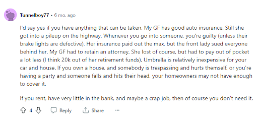 Here are some real user reviews about umbrella insurance and its working procedures.