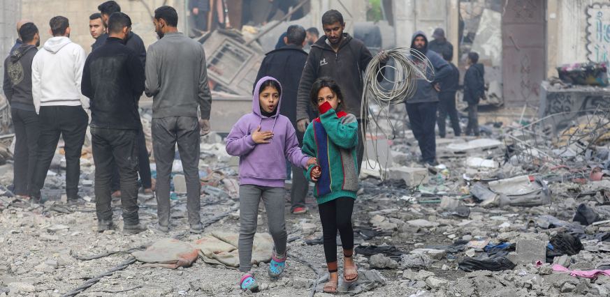 Childrens walking on the street of Gaza after Ceasefire and Hostage Release