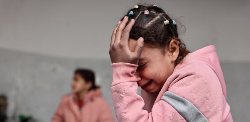 A children girl crying on the war of street of Gaza after Ceasefire and Hostage Release